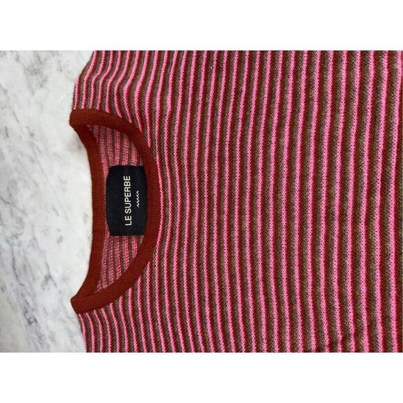 Le Superbe Oh Baby Sweater Womens small Pink Orange Stripe Cashmere - Picture 2 of 6